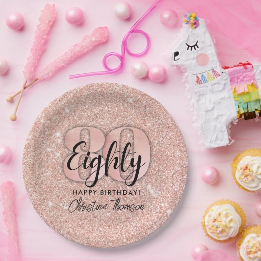 Assiettes En Carton Parties scintillant rose`80e Anniversaire Plaques  (Fête)
