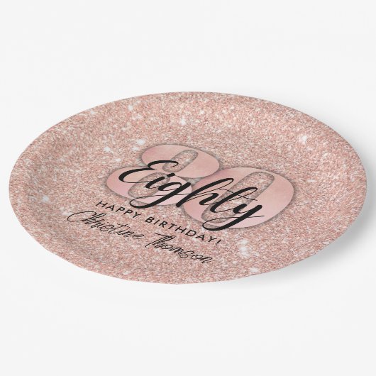 Assiettes En Carton Parties scintillant rose`80e Anniversaire Plaques  (Angle)
