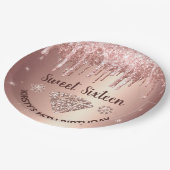 Assiettes En Carton Parties scintillant rose à goutte d'or & Diamond S (Angle)