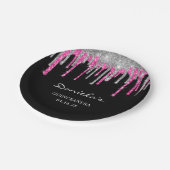 Assiettes En Carton Parties scintillant rose chaud argent gouttes noir (Angle)
