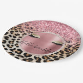 Assiettes En Carton Parties scintillant rose éclatante cils d'or léopa (Angle)