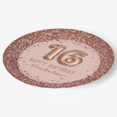 Assiettes En Carton Parties scintillant rose élégant Joyeux 16e annive (Angle)