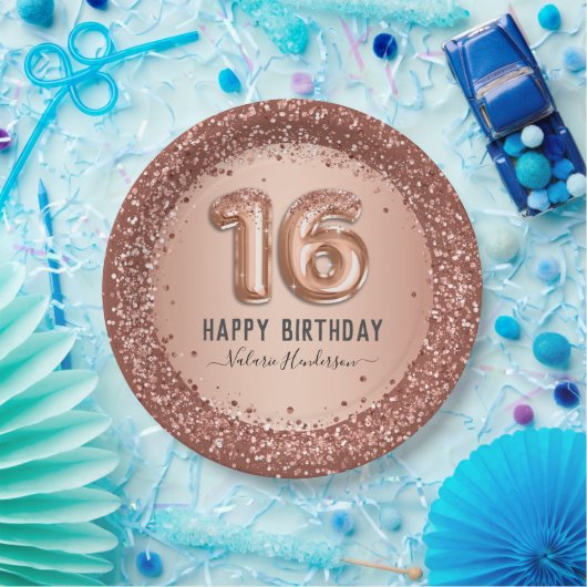 Assiettes En Carton Parties scintillant rose élégant Joyeux 16e annive (Fête)
