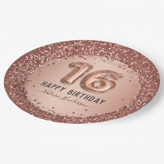Assiettes En Carton Parties scintillant rose élégant Joyeux 16e annive (Angle)