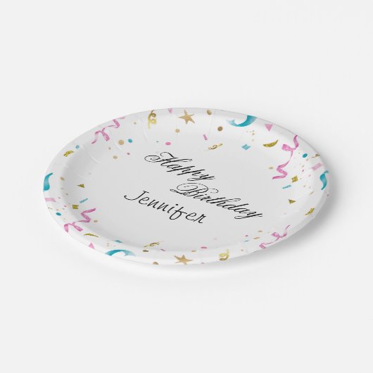 Assiettes En Carton Parties scintillant rose et aqua Confetti (Angle)