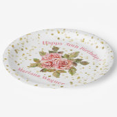 Assiettes En Carton Parties scintillant rose floral or fête d'annivers (Angle)