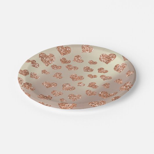 Assiettes En Carton Parties scintillant Rose Foxier Gold Hearts Confet (Angle)