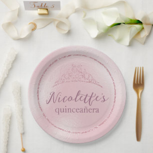Assiettes En Carton Parties scintillant rose glamour Tiara Quinceañera
