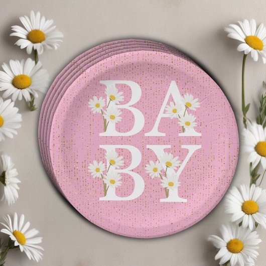 Assiettes En Carton Parties scintillant rose Golden Daisy Baby shower