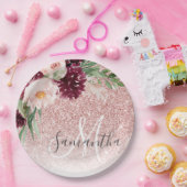 Assiettes En Carton Parties scintillant rose moderne et flamme à fleur (Fête)