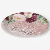 Assiettes En Carton Parties scintillant rose moderne et flamme à fleur (Angle)