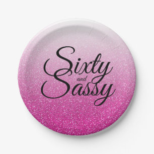 Assiettes En Carton Parties scintillant rose Ombre 60 et Sassy 60e ann