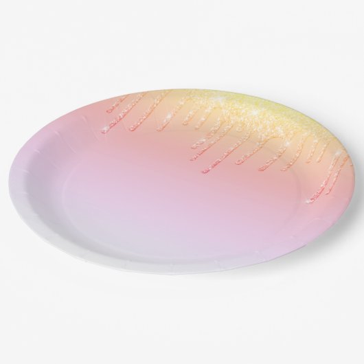 Assiettes En Carton Parties scintillant rose Ombré Glam Étincelles (Angle)