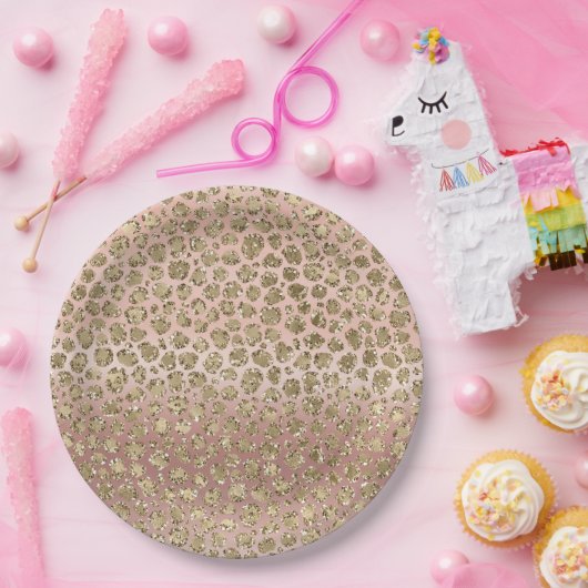 Assiettes En Carton Parties scintillant rose or glam Leopard (Fête)