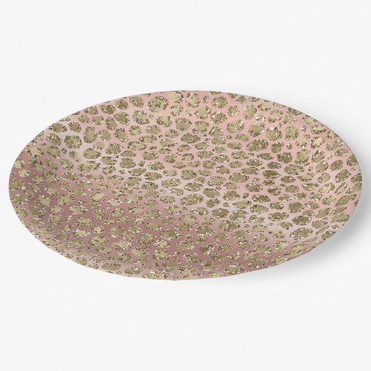 Assiettes En Carton Parties scintillant rose or glam Leopard (Angle)
