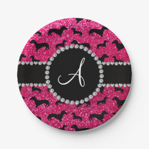Assiettes En Carton Parties scintillant rose rose Monogramme