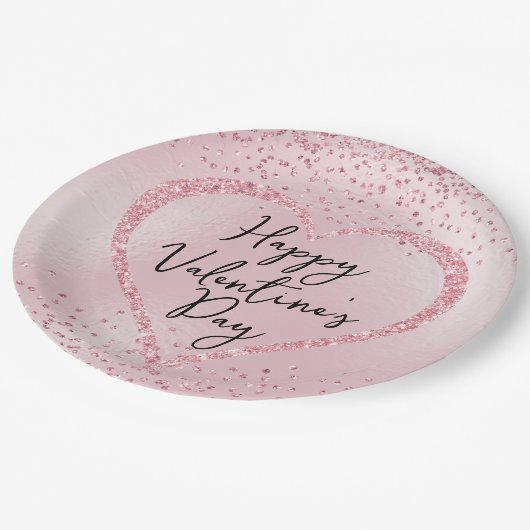 Assiettes En Carton Parties scintillant rose Script romantique Saint V (Angle)