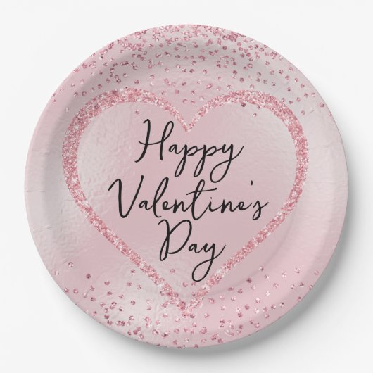 Assiettes En Carton Parties scintillant rose Script romantique Saint V (Devant)