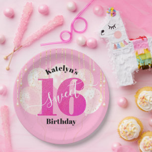Assiettes En Carton Parties scintillant rose sucré 16 Ballons d'annive