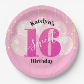 Assiettes En Carton Parties scintillant rose sucré 16 Ballons d'annive (Devant)