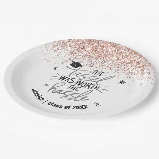 Assiettes En Carton Parties scintillant rose Tassel vaut la peine d'êt (Angle)