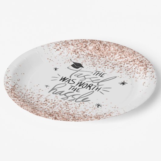 Assiettes En Carton Parties scintillant rose Tassel vaut la peine d'êt (Angle)