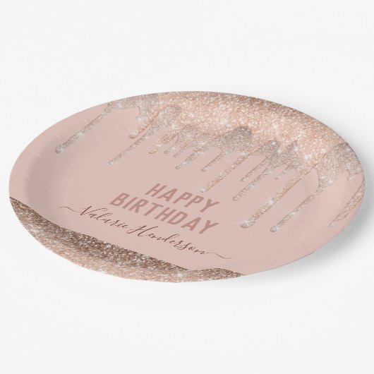 Assiettes En Carton Parties scintillant roses Joyeuses serviettes d'an (Angle)