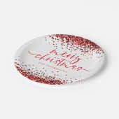 Assiettes En Carton Parties scintillant rouge Joyeux Noël Party Blanc (Angle)