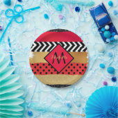 Assiettes En Carton Parties scintillant rouge Noir Brush Stroke Monogr (Fête)