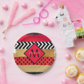 Assiettes En Carton Parties scintillant rouge Noir Brush Stroke Monogr (Fête)