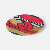 Assiettes En Carton Parties scintillant rouge Noir Brush Stroke Monogr (Angle)
