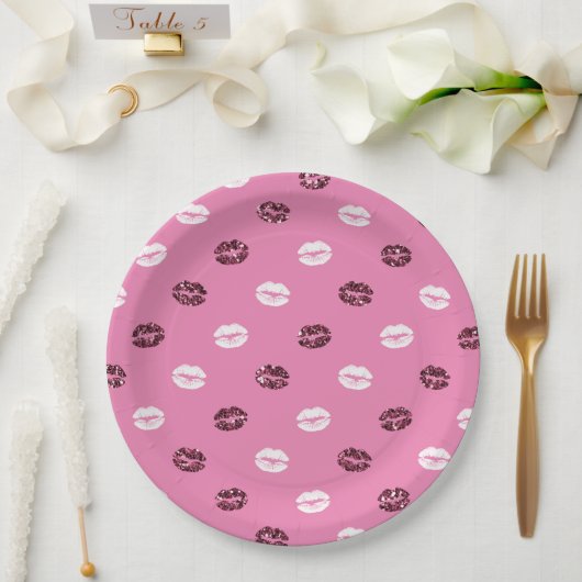 Assiettes En Carton Parties scintillant rouge rose Blanc Baisers Lièvr (Mariage)