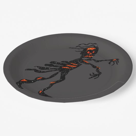 Assiettes En Carton Parties scintillant Skeleton Zombie Halloween (Angle)