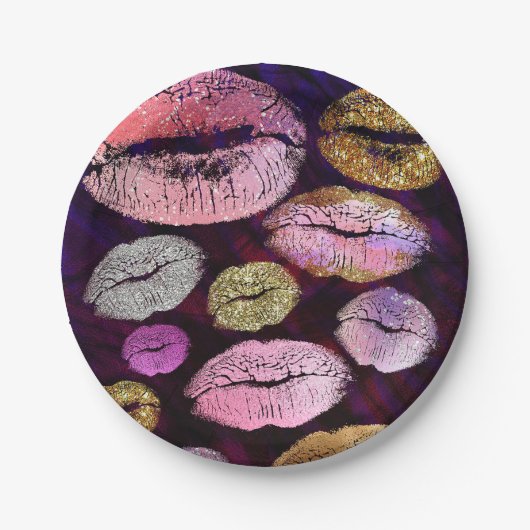 Assiettes En Carton Parties scintillant Sparkly Kiss Lips Beauty Makeu (Devant)