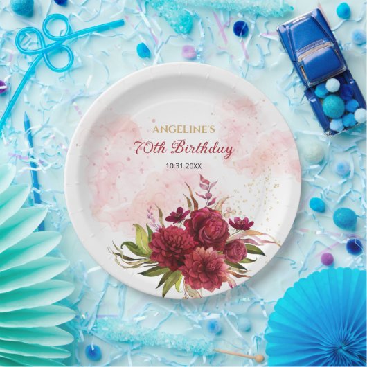 Assiettes En Carton Parties scintillant Splash Bourgogne Dahlia Rose A (Fête)