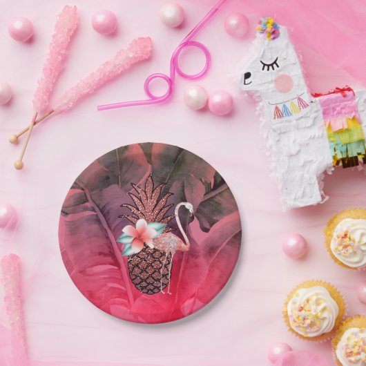 Assiettes En Carton Parties scintillant tropicale rose Ananas Luau (Fête)