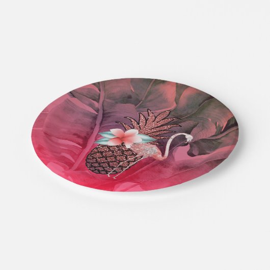 Assiettes En Carton Parties scintillant tropicale rose Ananas Luau (Angle)