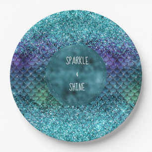 Assiettes En Carton Parties scintillant turquoise Aqua Purple Mermaid