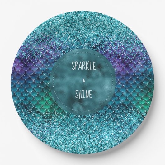 Assiettes En Carton Parties scintillant turquoise Aqua Purple Mermaid (Devant)