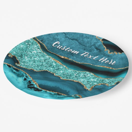 Assiettes En Carton Parties scintillant turquoise en or bleu Plaques d (Angle)