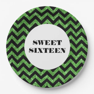 Assiettes En Carton Parties scintillant verte Chevron Douce 16 Plaques