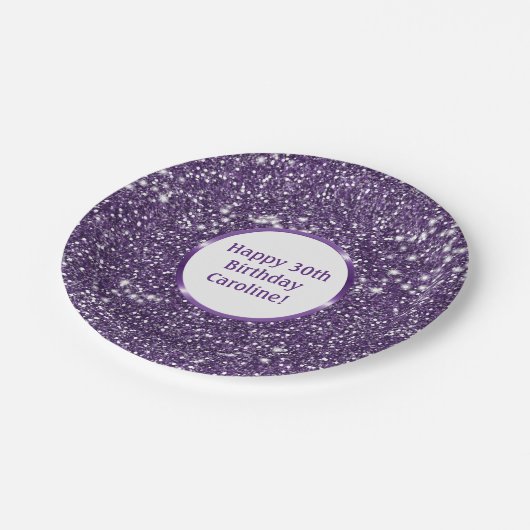 Assiettes En Carton Parties scintillant violet Faux, texture Look avec (Angle)