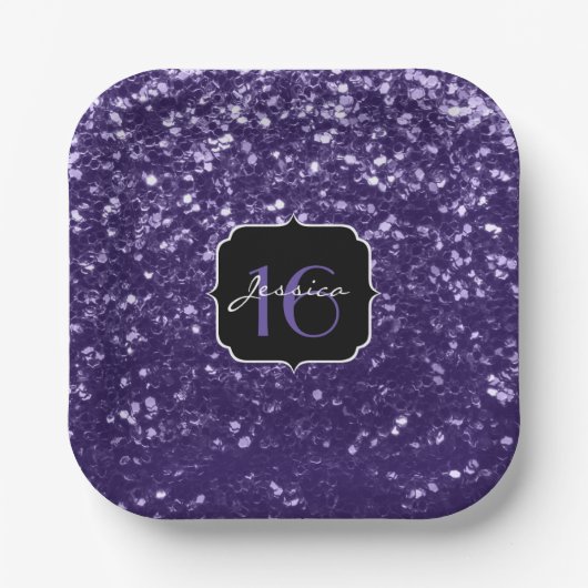 Assiettes En Carton Parties scintillant violet foncé ultra violet bril (Recto)