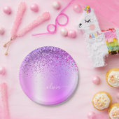 Assiettes En Carton Parties scintillant violet Monogramme Nom Luxury G (Fête)