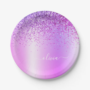 Assiettes En Carton Parties scintillant violet Monogramme Nom Luxury G