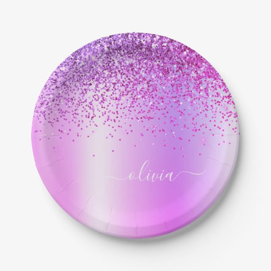 Assiettes En Carton Parties scintillant violet Monogramme Nom Luxury G (Devant)