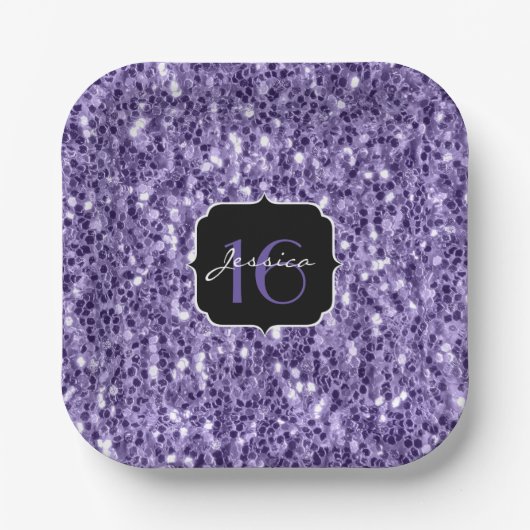 Assiettes En Carton Parties scintillant violet ultra violet étincelles (Recto)