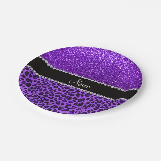 Assiettes En Carton parties scintillant violette de leopard pourpre (Angle)