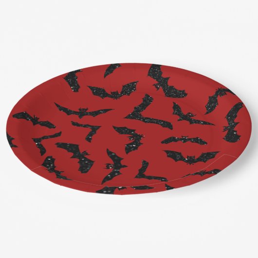 Assiettes En Carton Parties scintillant volante chauves-souris Hallowe (Angle)