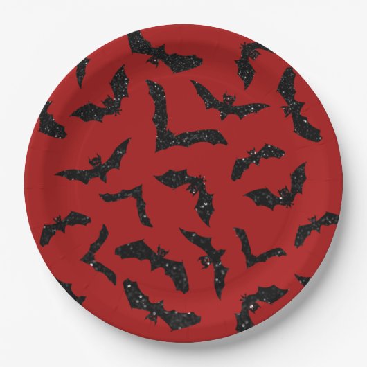 Assiettes En Carton Parties scintillant volante chauves-souris Hallowe (Devant)